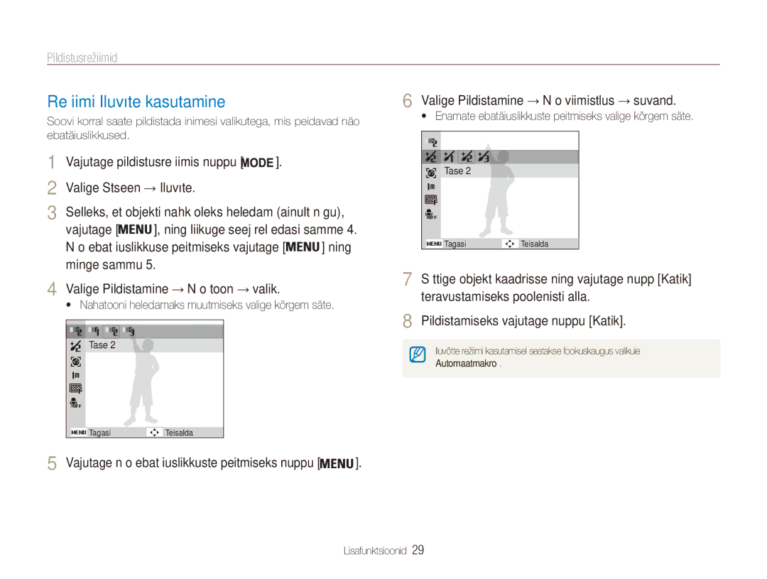 Samsung EC-ES80ZZBPBE2 manual Režiimi Iluvõte kasutamine 