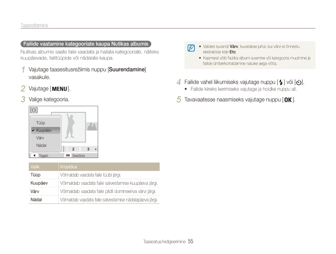 Samsung EC-ES80ZZBPBE2 manual Taasesitamine, Vajutage taasesitusrežiimis nuppu Suurendamine vasakule 