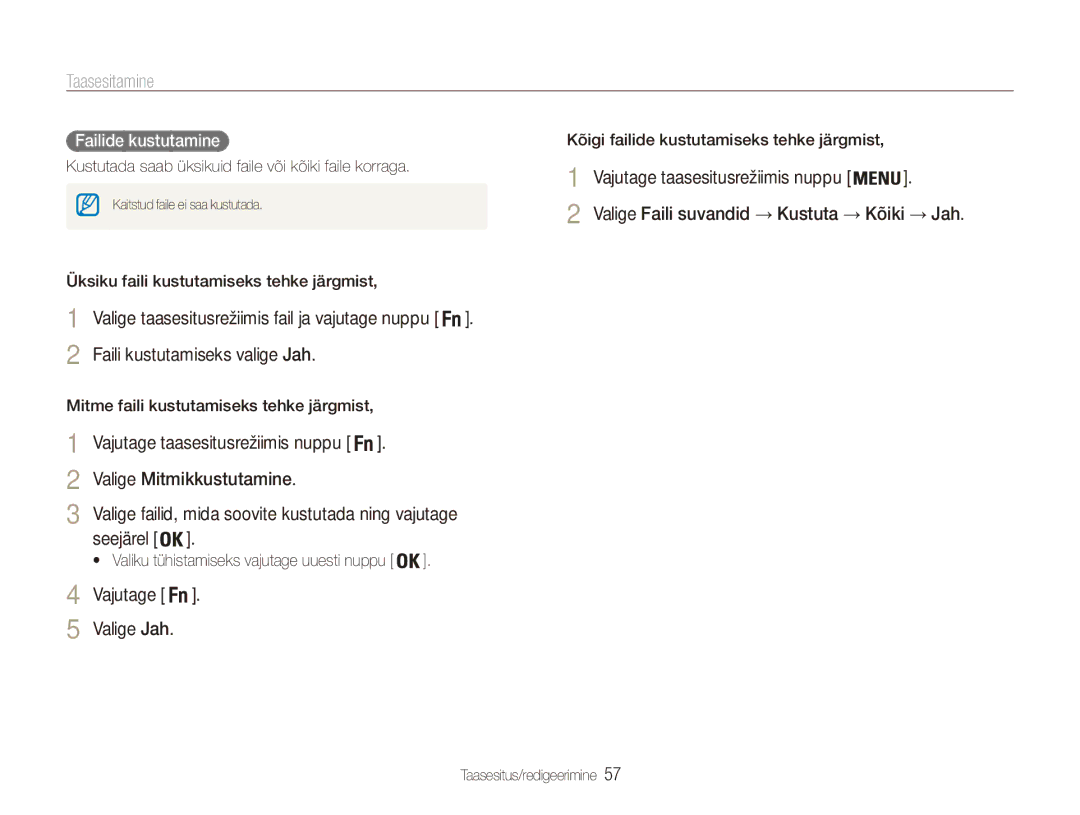 Samsung EC-ES80ZZBPBE2 manual Valige Mitmikkustutamine, Seejärel, Failide kustutamine, Valige Jah Taasesitus/redigeerimine 