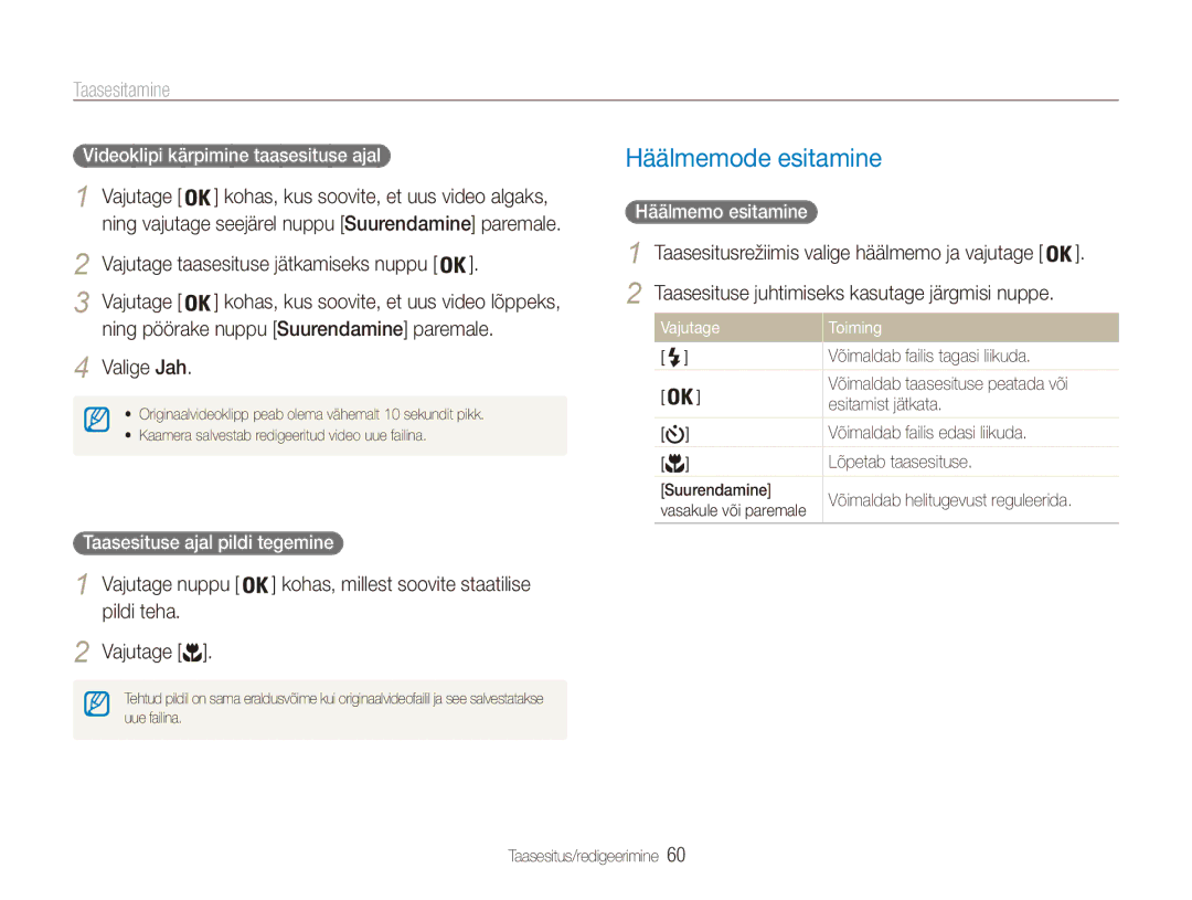 Samsung EC-ES80ZZBPBE2 manual Häälmemode esitamine, Ning pöörake nuppu Suurendamine paremale, Valige Jah, Vajutage nuppu 