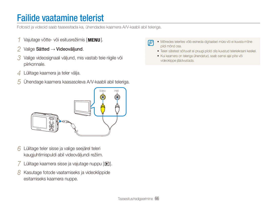 Samsung EC-ES80ZZBPBE2 manual Failide vaatamine telerist, Lülitage kaamera sisse ja vajutage nuppu 