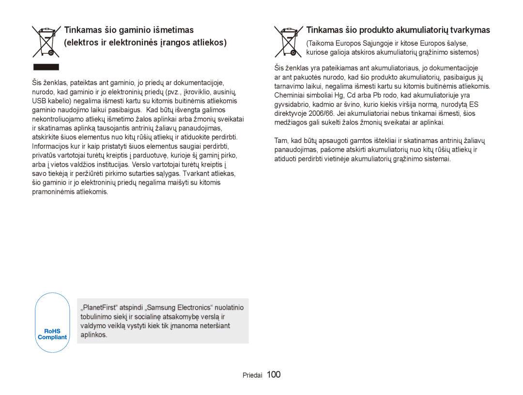 Samsung EC-ES80ZZBPBE2 manual Tinkamas šio produkto akumuliatorių tvarkymas 