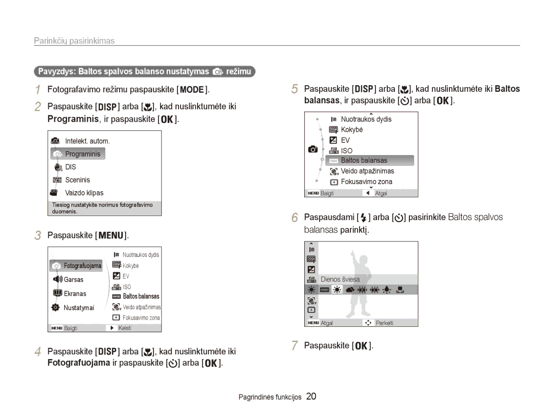 Samsung EC-ES80ZZBPBE2 manual Parinkčių pasirinkimas, Paspauskite Arba, Balansas, ir paspauskite Arba 