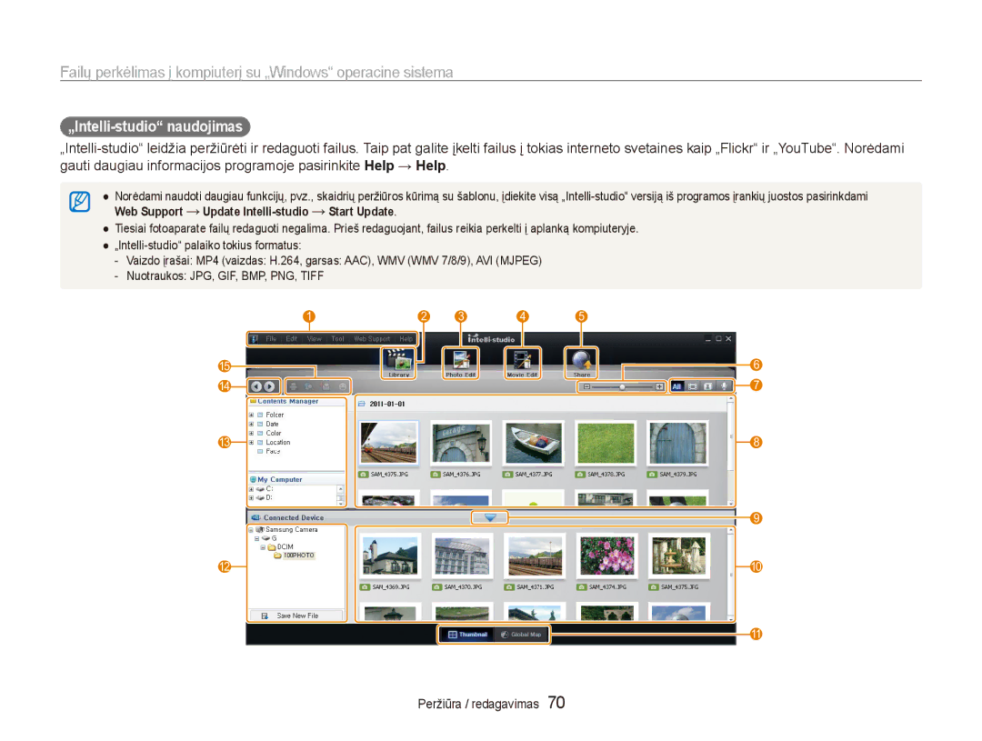 Samsung EC-ES80ZZBPBE2 manual „Intelli-studio naudojimas, Web Support → Update Intelli-studio → Start Update 