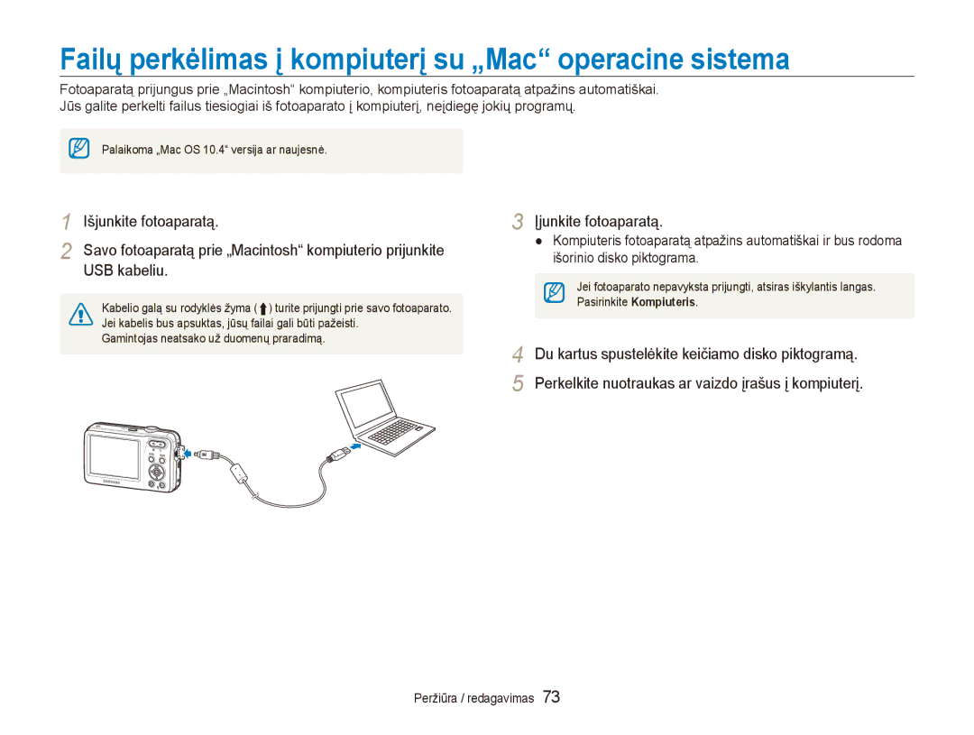 Samsung EC-ES80ZZBPBE2 manual Failų perkėlimas į kompiuterį su „Mac operacine sistema, Išorinio disko piktograma 