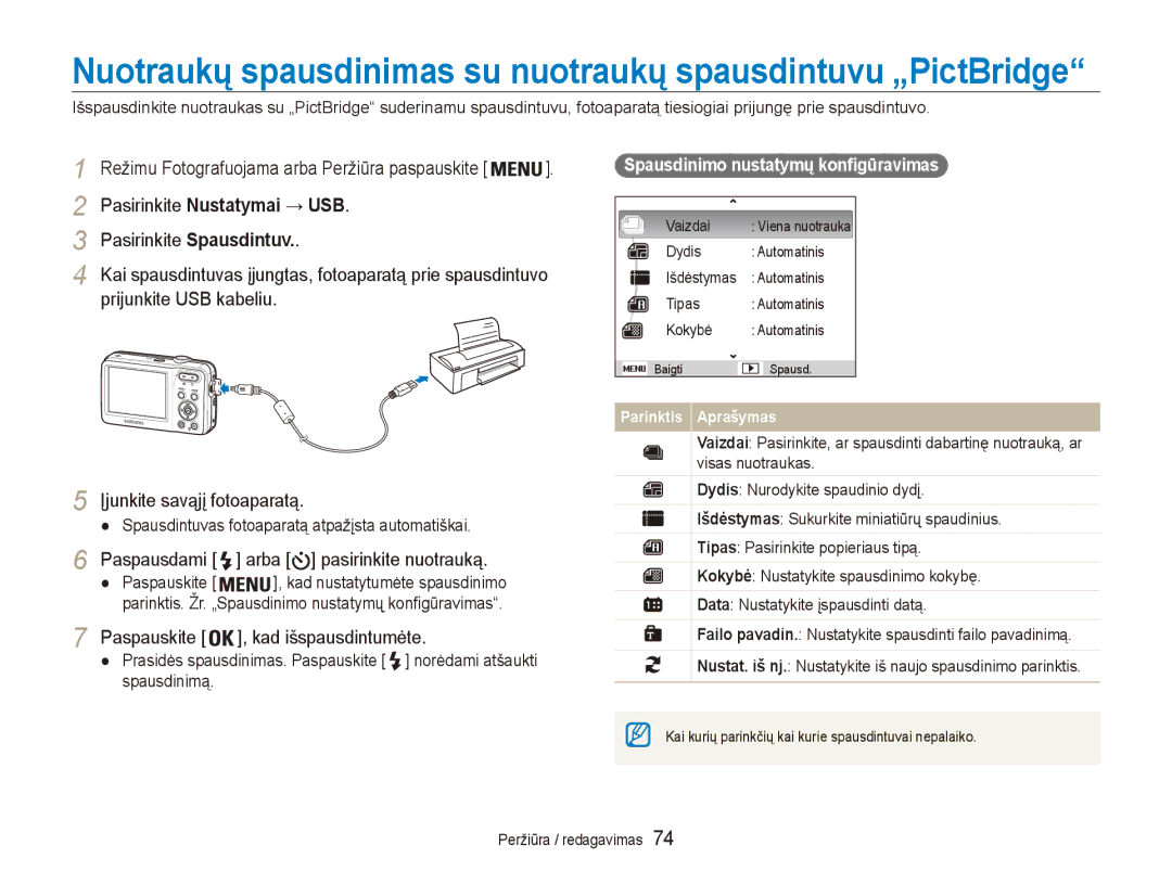 Samsung EC-ES80ZZBPBE2 manual Paspausdami arba pasirinkite nuotrauką, Paspauskite , kad išspausdintumėte 