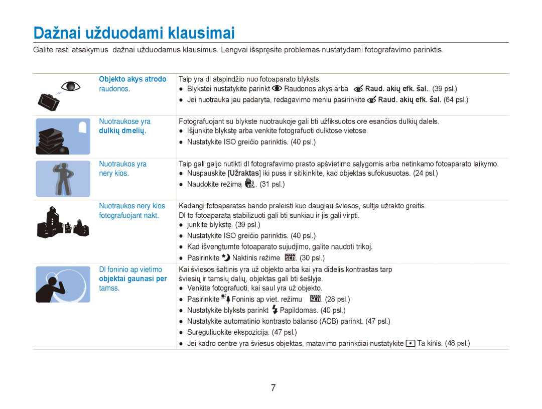 Samsung EC-ES80ZZBPBE2 Dažnai užduodami klausimai, Raudonos akys arba Raud. akių efk. šal. psl, Raud. akių efk. šal psl 