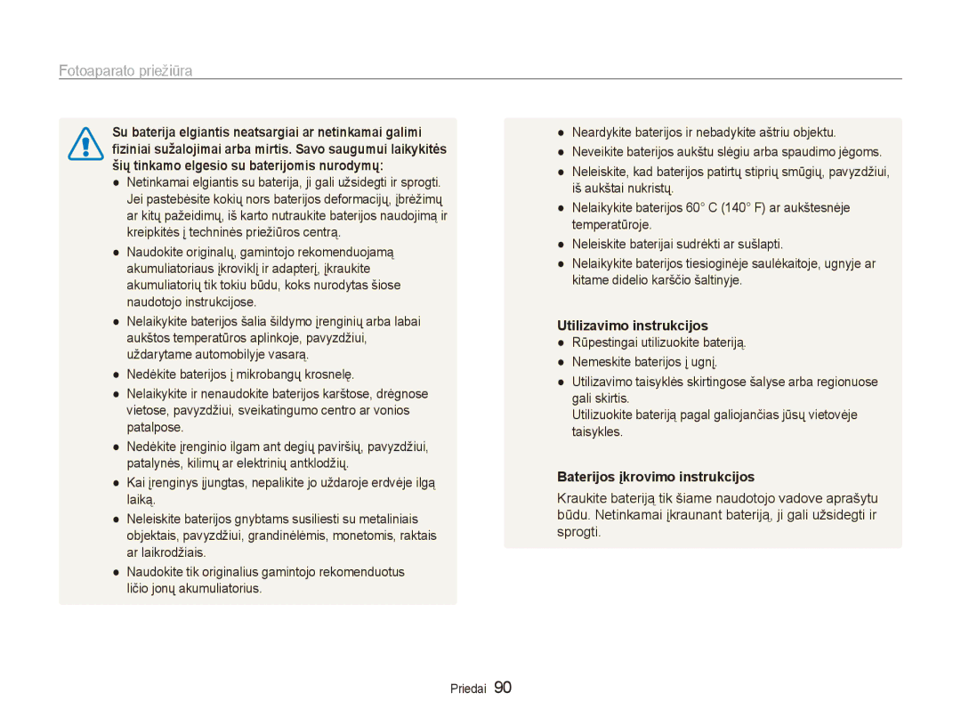 Samsung EC-ES80ZZBPBE2 manual Utilizavimo instrukcijos, Baterijos įkrovimo instrukcijos 