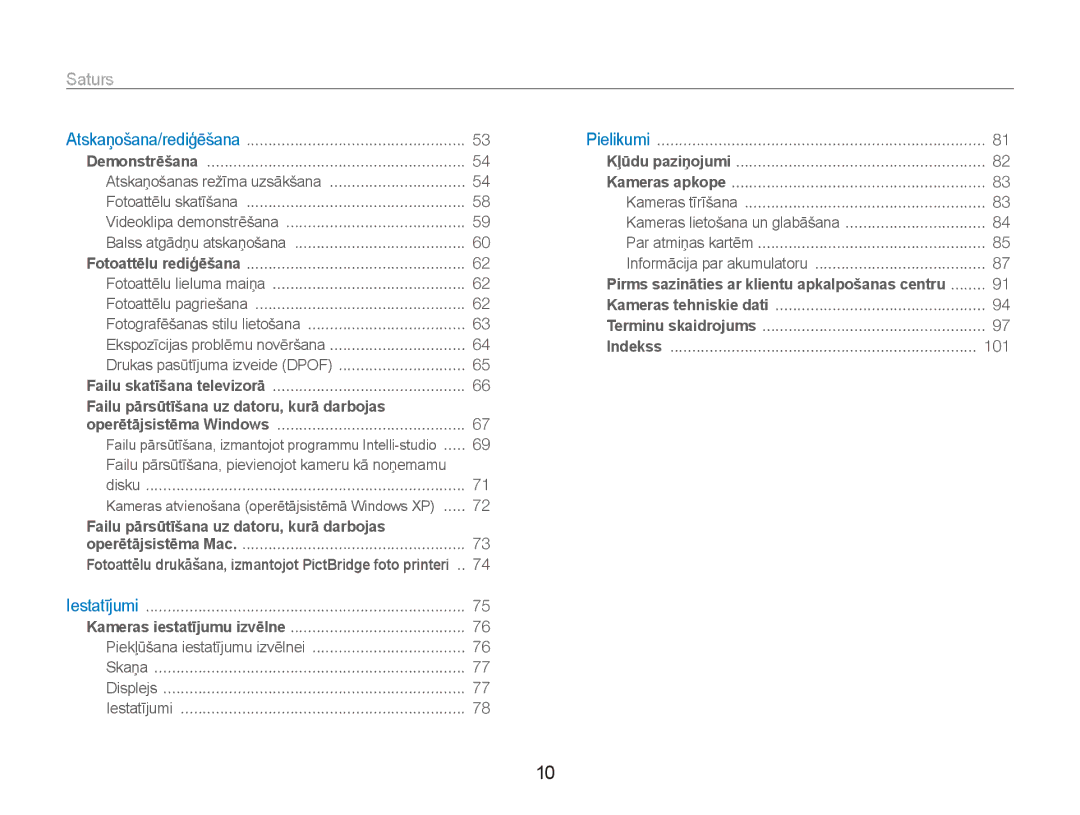 Samsung EC-ES80ZZBPBE2 manual Saturs﻿, Pirms sazināties ar klientu apkalpošanas centru 