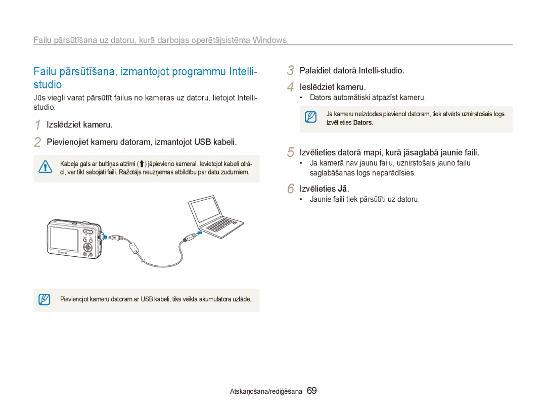 Samsung EC-ES80ZZBPBE2 manual Failu pārsūtīšana, izmantojot programmu Intelli- studio, Dators automātiski atpazīst kameru 