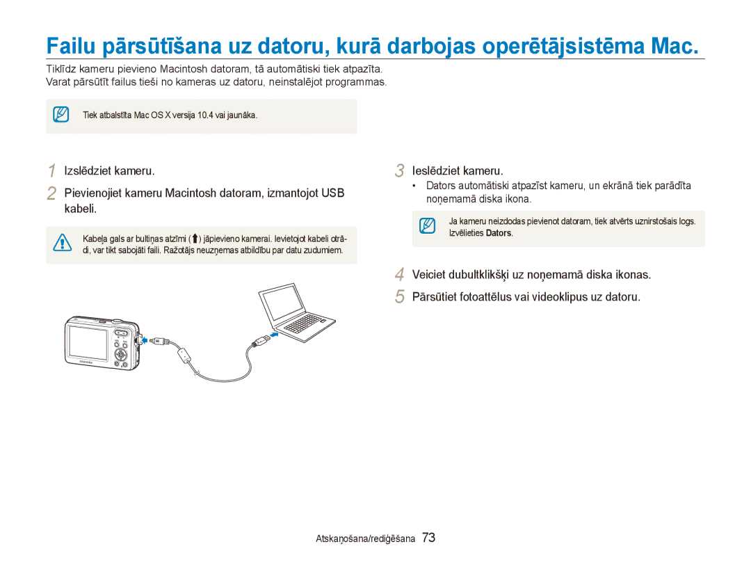 Samsung EC-ES80ZZBPBE2 manual Tiek atbalstīta Mac OS X versija 10.4 vai jaunāka 