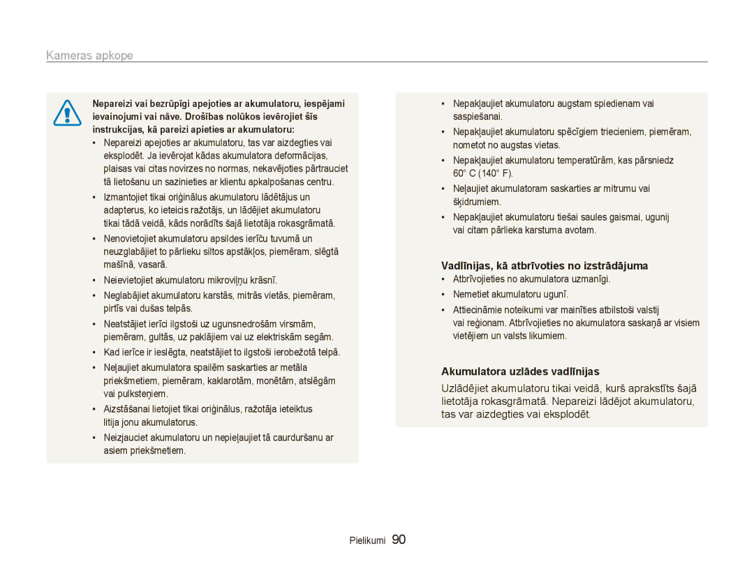 Samsung EC-ES80ZZBPBE2 manual Vadlīnijas, kā atbrīvoties no izstrādājuma, Akumulatora uzlādes vadlīnijas 