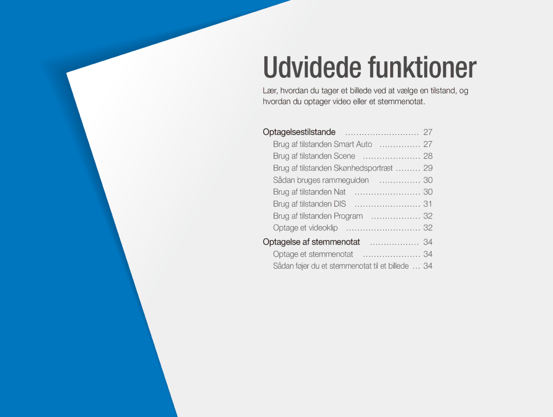 Samsung EC-ES80ZZBPPE2, EC-ES80ZZBPSE2, EC-ES80ZZBPBE2 Optagelsestilstande … ………………………, Optagelse af stemmenotat … ……………… 