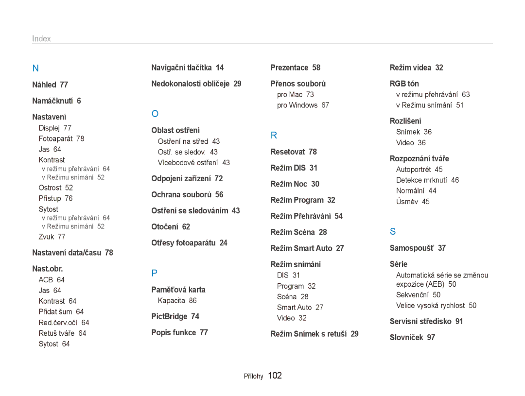 Samsung EC-ES80ZZBPBE3, EC-ES80ZZBPSE3, EC-ES80ZZBPPE3 manual Index 