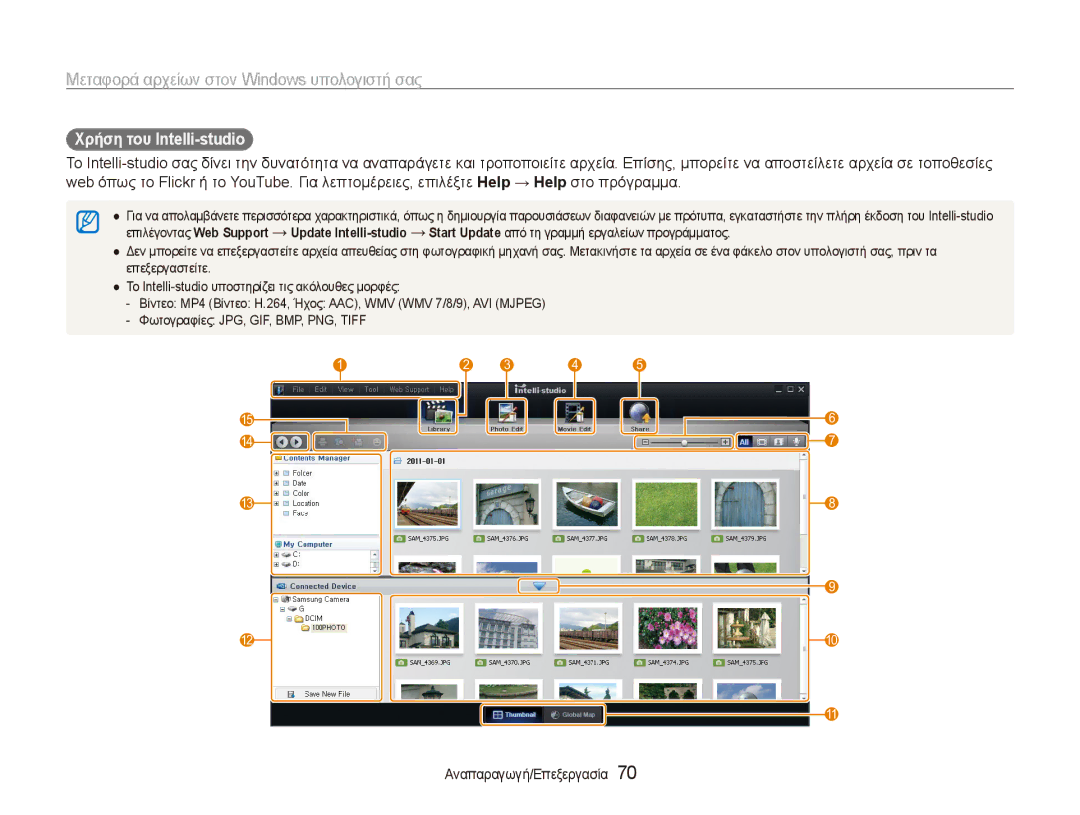 Samsung EC-ES80ZZBPRE3, EC-ES80ZZBPSE3, EC-ES80ZZBPBE3 manual Χρήση του Intelli-studio 