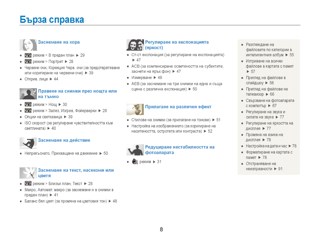 Samsung EC-ES80ZZBPBE3, EC-ES80ZZBPSE3 manual Бърза справка, Заснемане на хора 