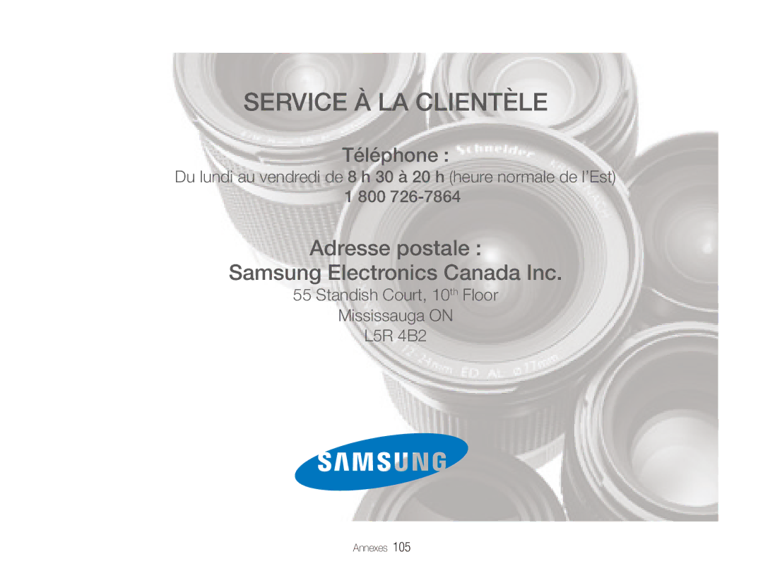 Samsung EC-ES81ZZDPBZA, EC-ES80ZZDPSZA, EC-ES80ZZBPBE1, EC-ES80ZZDPPZA, EC-ES80ZZBPRE1, EC-ES80ZZDPRZA Service À LA Clientèle 