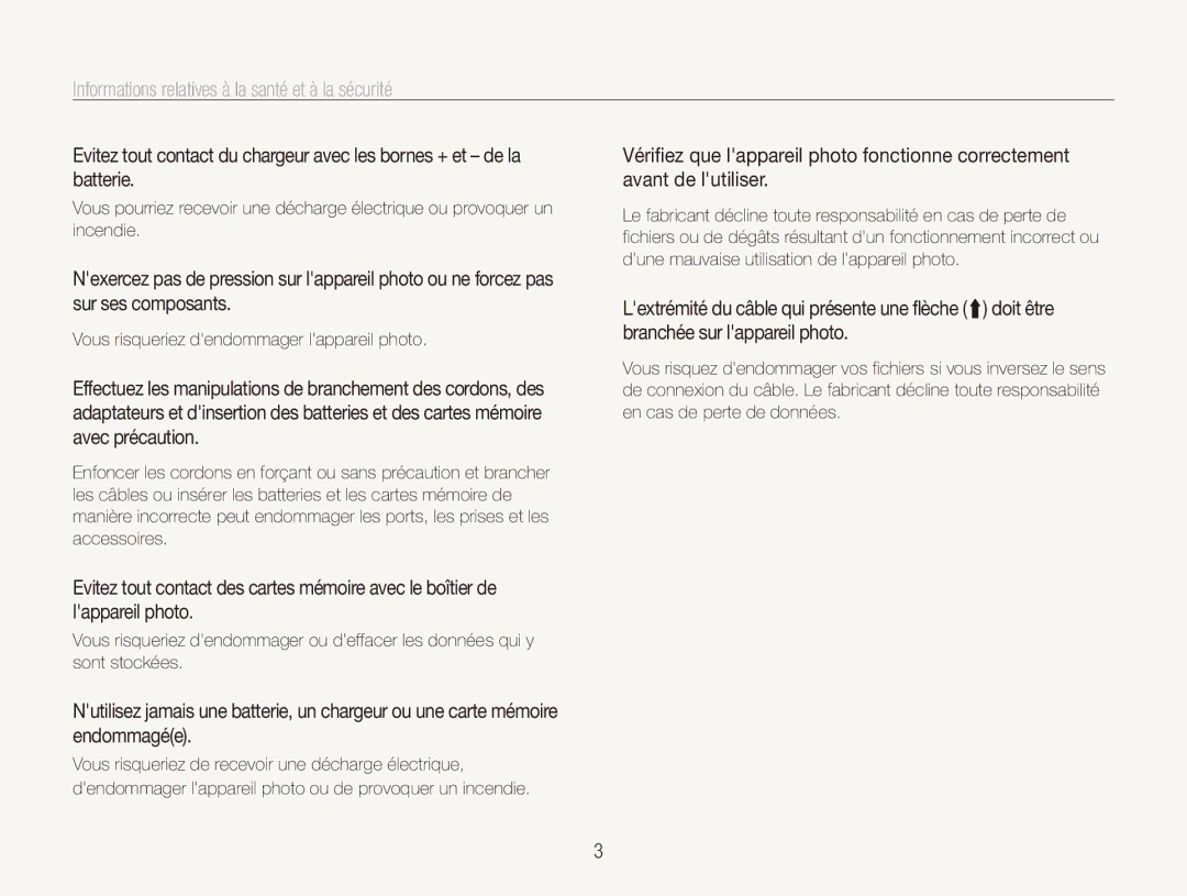 Samsung EC-ES81ZZDPBZA, EC-ES80ZZDPSZA, EC-ES80ZZBPBE1, EC-ES80ZZDPPZA manual Vous risqueriez dendommager lappareil photo 
