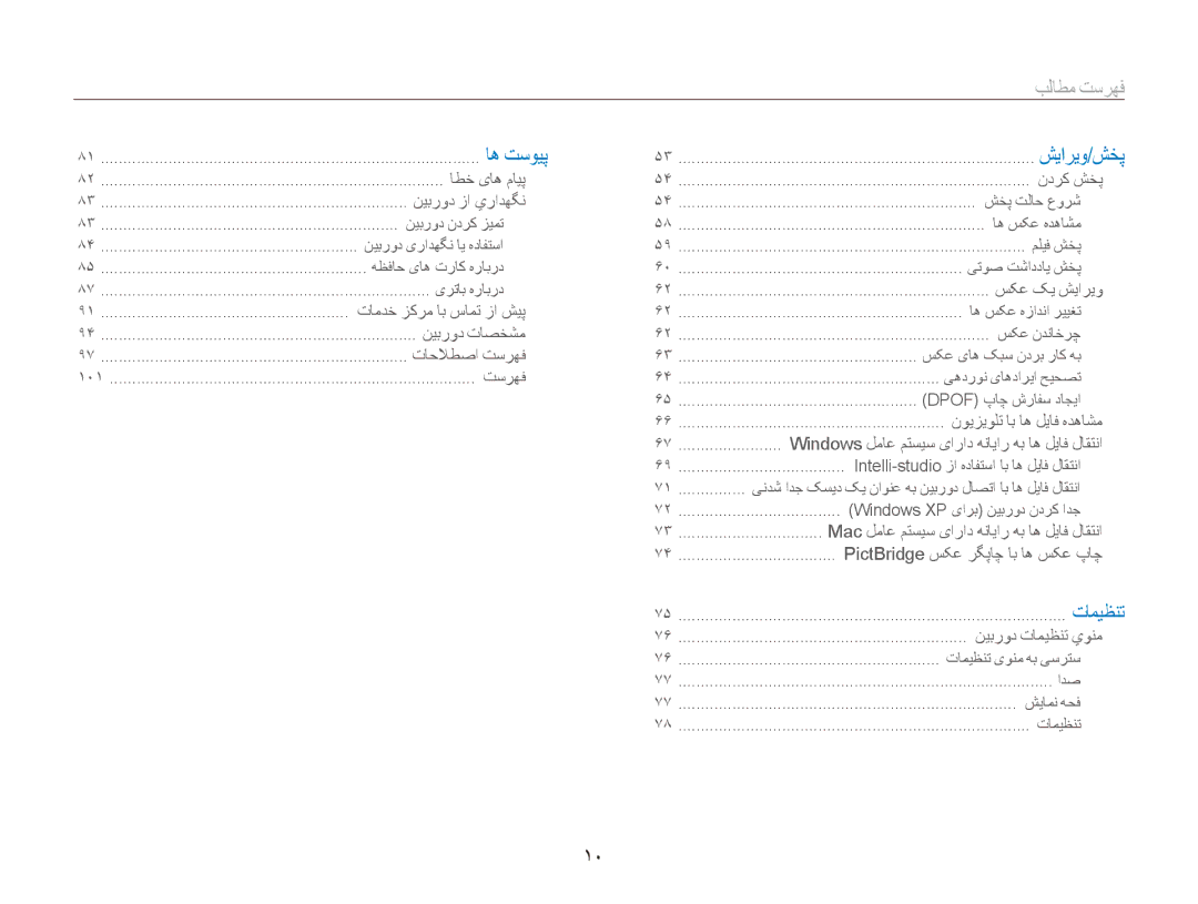 Samsung EC-ES80ZZBPBSA, EC-ES80ZZDPSZA, EC-ES80ZZDPPZA, EC-ES80ZZBPRAE, EC-ES80ZZBPRKE, EC-ES80ZZDPBIR manual تسرهف, 10 ﻿ 