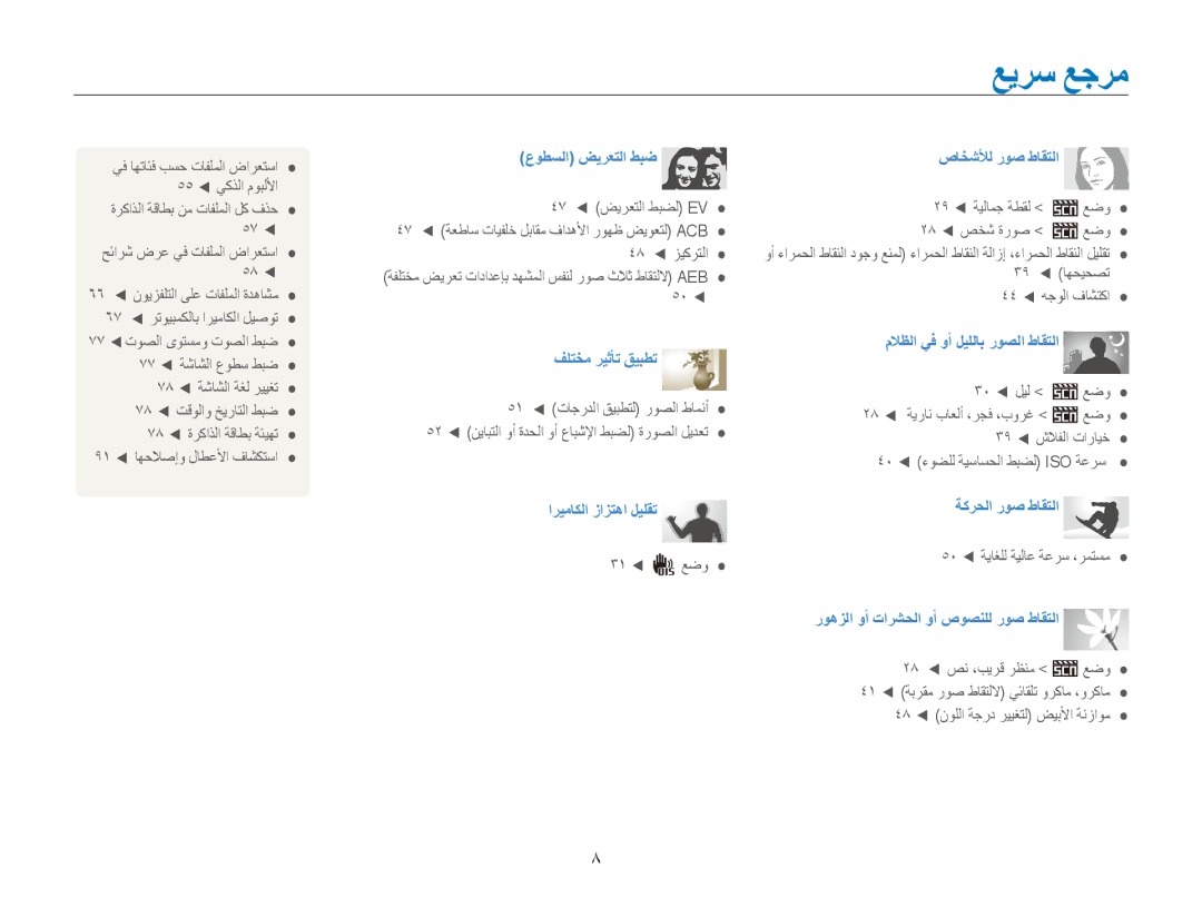 Samsung EC-ES80ZZBPPIL, EC-ES80ZZDPSZA, EC-ES80ZZDPPZA, EC-ES80ZZBPRAE manual عيرس عجرم, 66  نويزفلتلا ىلع تافلملا ةدهاشم 