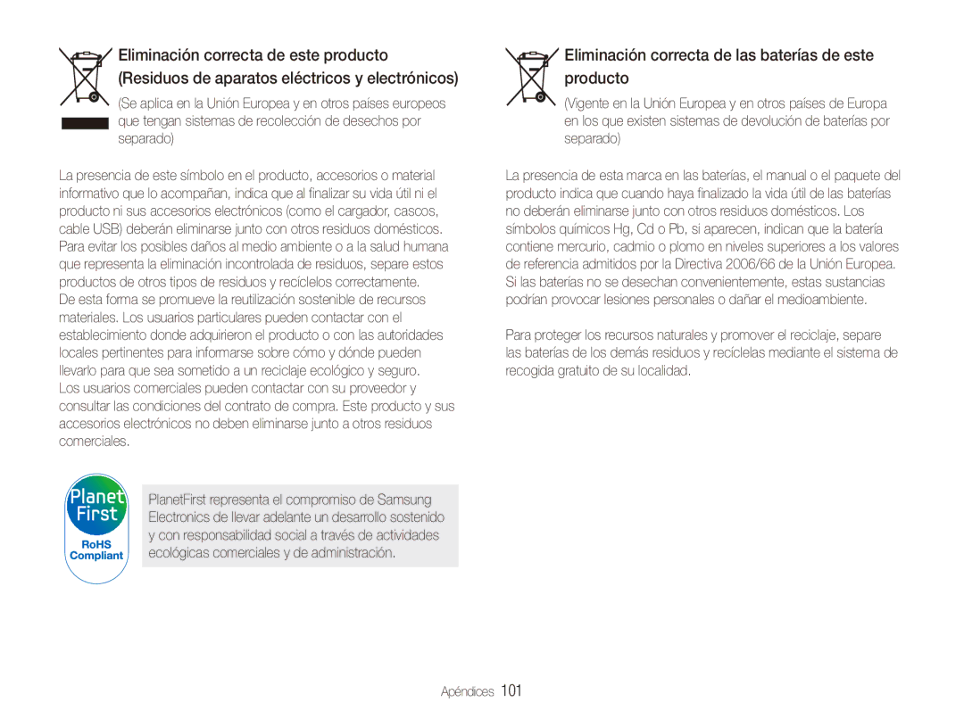 Samsung EC-ES90ZZBPBE1, EC-ES90ZZBPRE1, EC-ES90ZZBPSE1, EC-ES90ZZBPSIL Eliminación correcta de las baterías de este producto 