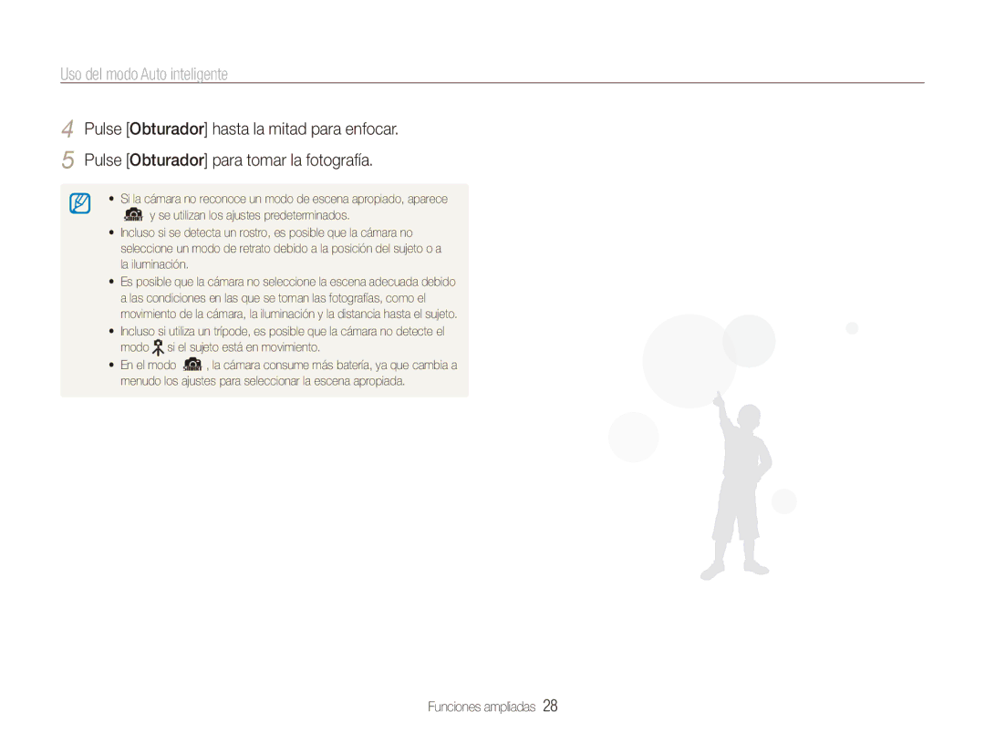 Samsung EC-ES90ZZBPUE1, EC-ES90ZZBPBE1, EC-ES90ZZBPRE1, EC-ES90ZZBPSE1, EC-ES90ZZBPSIL manual Uso del modo Auto inteligente 