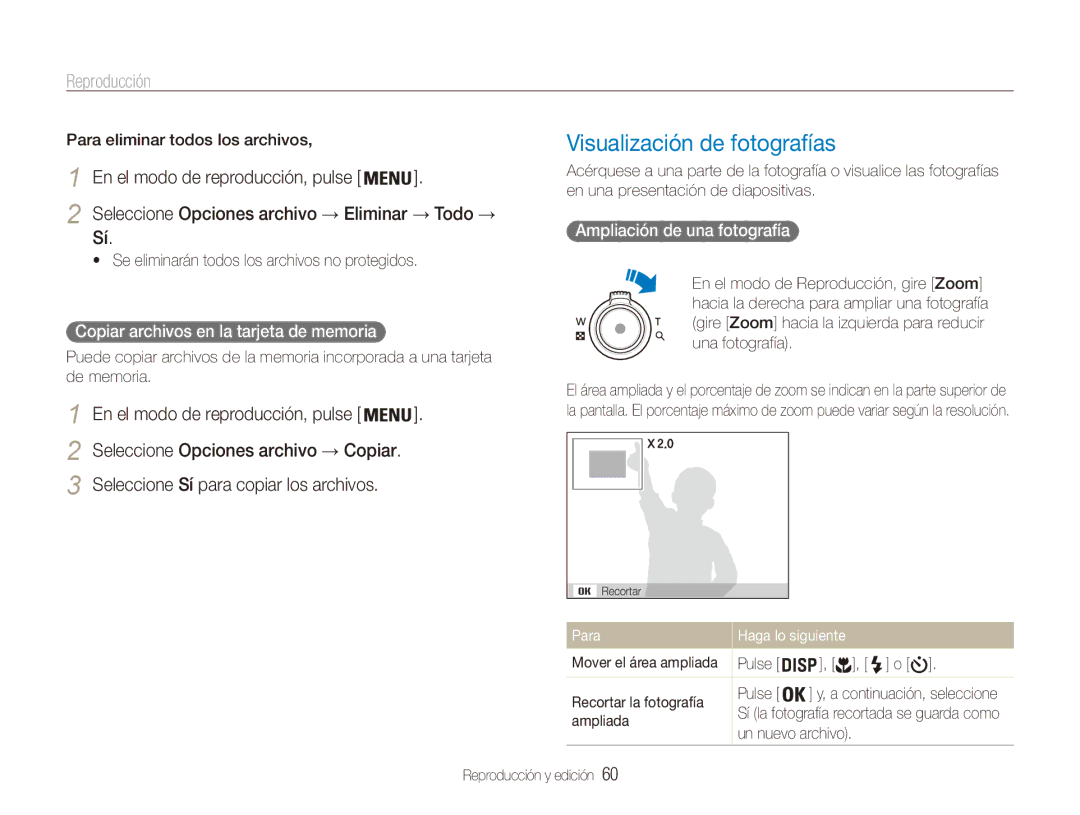 Samsung EC-ES90ZZBPRE1, EC-ES90ZZBPBE1 Visualización de fotografías, Se eliminarán todos los archivos no protegidos, Para 