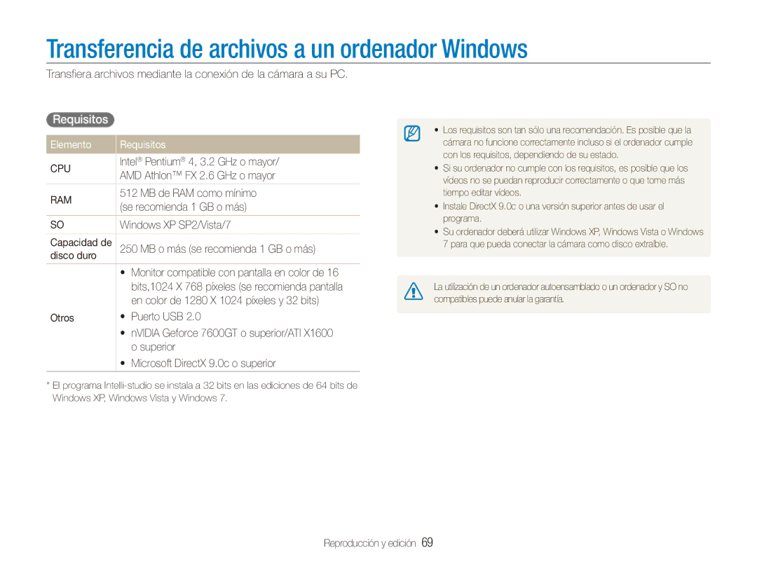 Samsung EC-ES90ZZBPBIL, EC-ES90ZZBPBE1 manual Transferencia de archivos a un ordenador Windows, Elemento Requisitos 