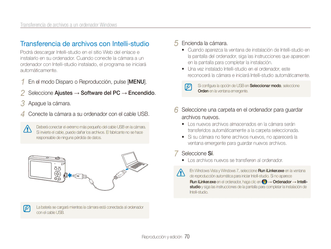 Samsung EC-ES90ZZBPUE1 Transferencia de archivos con Intelli-studio, Transferencia de archivos a un ordenador Windows 