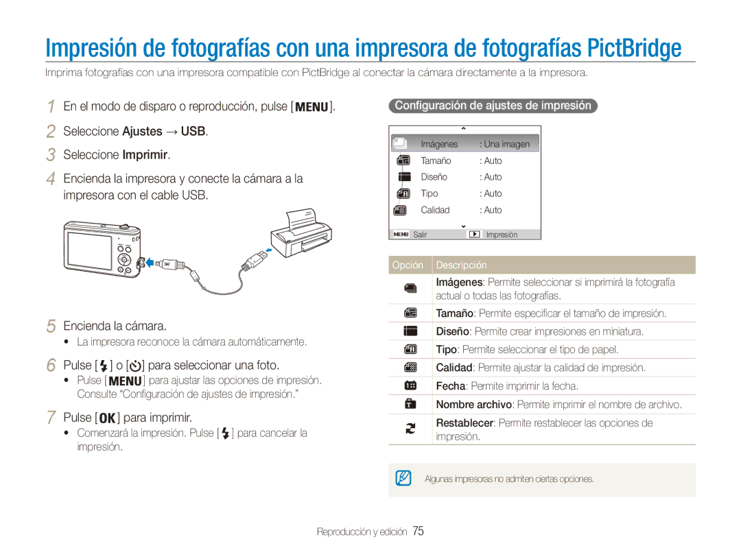 Samsung EC-ES90ZZBPBIL, EC-ES90ZZBPBE1, EC-ES90ZZBPRE1 manual Pulse Para seleccionar una foto, Pulse Para imprimir, Impresión 