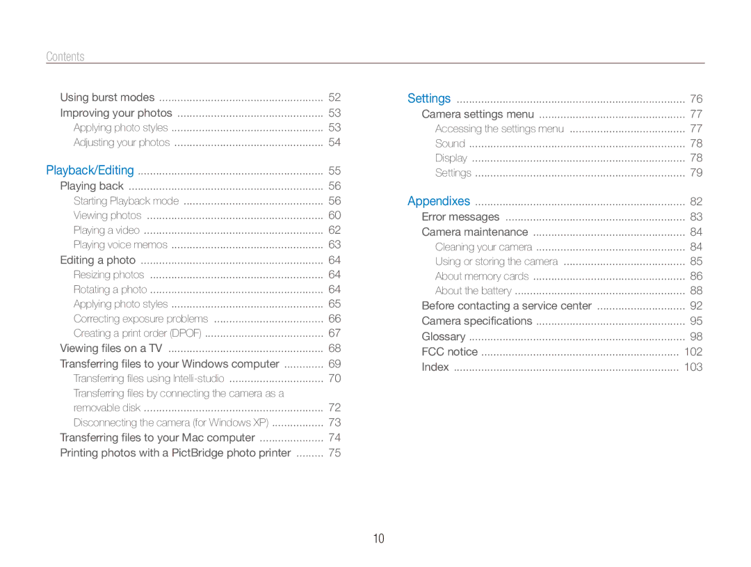 Samsung EC-ES90ZZBDBSA, EC-ES90ZZBPBE1, EC-ES90ZZBPRE1, EC-ES90ZZBPSE1, EC-ES90ZZDPSME, EC-ES90ZZDPUME manual Contents﻿ 