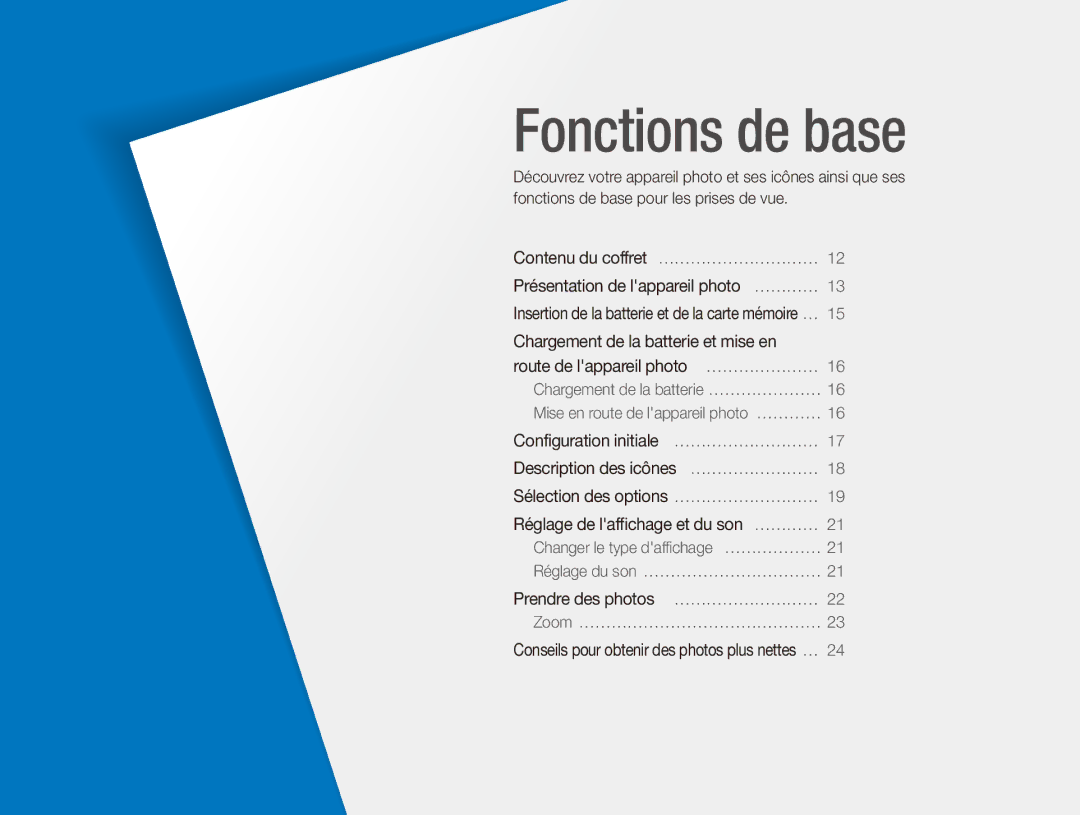 Samsung EC-ES90ZZBPBE1, EC-ES90ZZBPRE1 manual Fonctions de base 