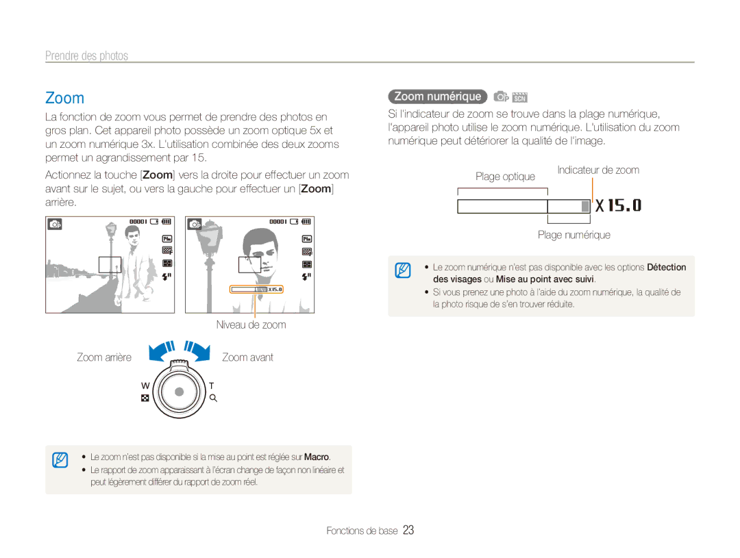 Samsung EC-ES90ZZBPBE1, EC-ES90ZZBPRE1 manual Prendre des photos, Zoom numérique, Plage numérique 