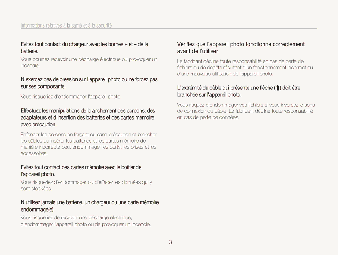 Samsung EC-ES90ZZBPBE1, EC-ES90ZZBPRE1 manual Vous risqueriez dendommager lappareil photo 
