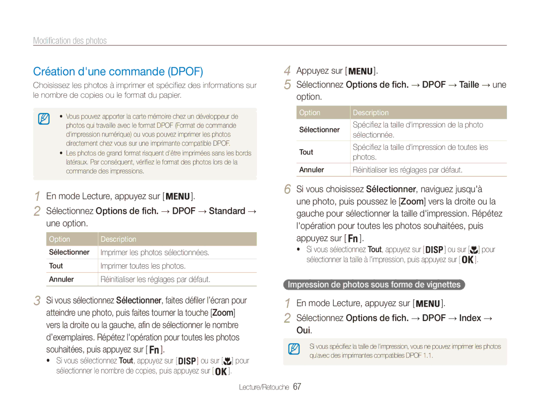 Samsung EC-ES90ZZBPBE1, EC-ES90ZZBPRE1 manual Création dune commande Dpof, En mode Lecture, appuyez sur, Oui 