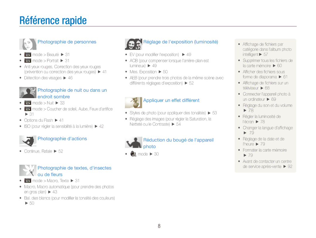 Samsung EC-ES90ZZBPRE1, EC-ES90ZZBPBE1 manual Référence rapide, Photographie de personnes 