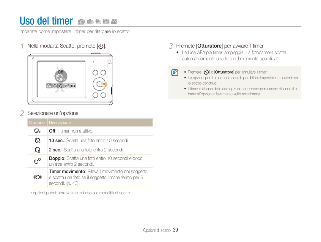 Samsung EC-ES90ZZDPRME, EC-ES90ZZBPBE1, EC-ES90ZZBPSE1 manual Uso del timer, Premete Otturatore per avviare il timer 