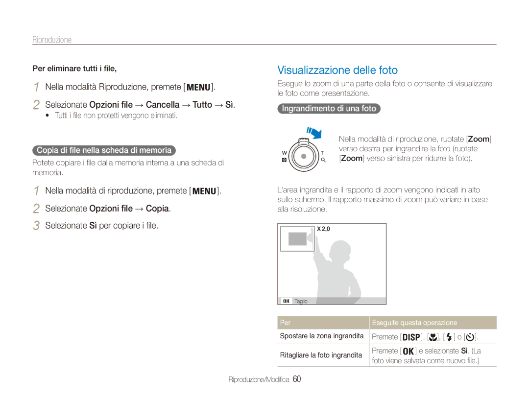 Samsung EC-ES90ZZDPRME Visualizzazione delle foto, Selezionate Opzioni file → Copia, Selezionate Sì per copiare i file 