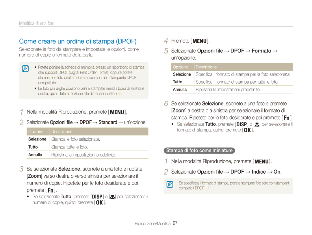 Samsung EC-ES90ZZDPRME, EC-ES90ZZBPBE1 manual Come creare un ordine di stampa Dpof, Nella modalità Riproduzione, premete 