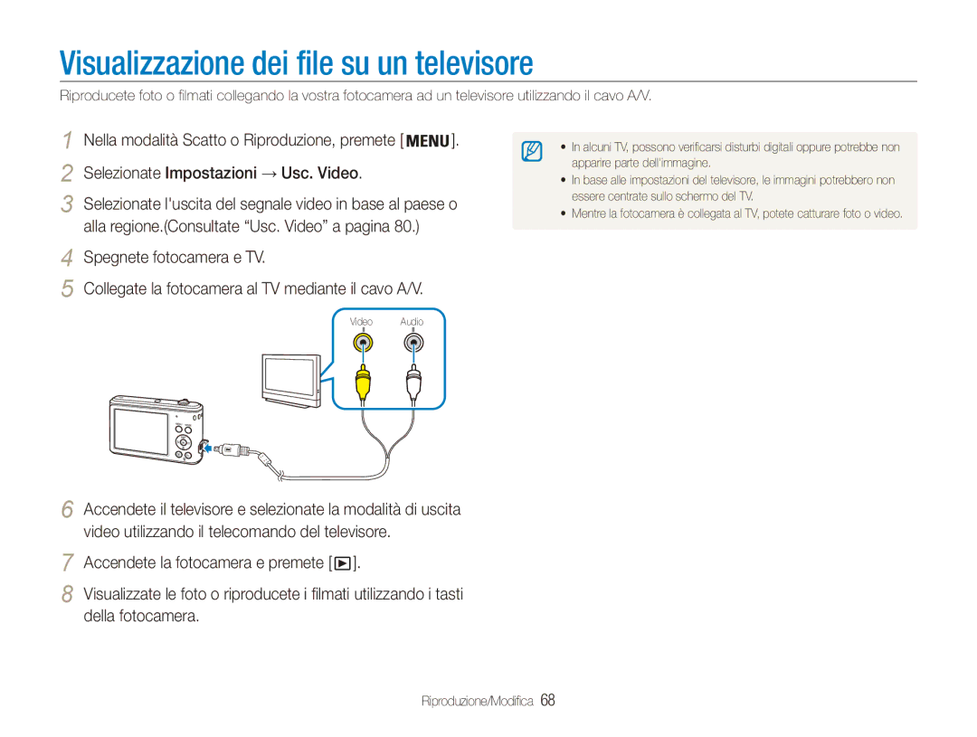 Samsung EC-ES90ZZDPBME Visualizzazione dei file su un televisore, Accendete la fotocamera e premete, Della fotocamera 