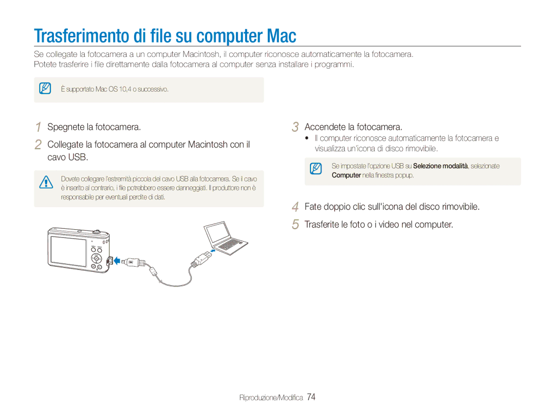 Samsung EC-ES90ZZDPRME, EC-ES90ZZBPBE1, EC-ES90ZZBPSE1, EC-ES90ZZDPSME, EC-ES90ZZDPUME Trasferimento di file su computer Mac 