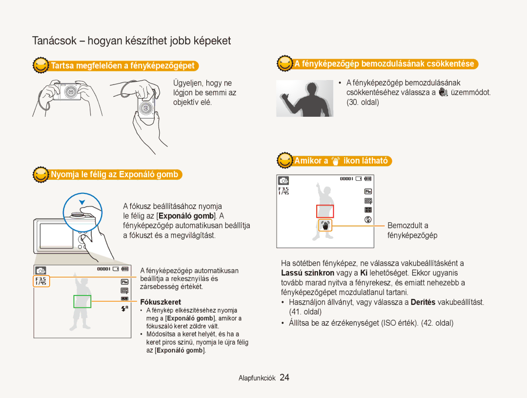 Samsung EC-ES90ZZBPSE3, EC-ES90ZZBPBE3, EC-ES90ZZBPRE2, EC-ES90ZZBPBE2, EC-ES90ZZBPRE3, EC-ES90ZZBPUE3 manual Fókuszkeret 