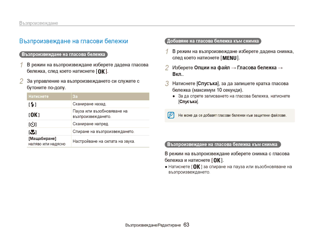 Samsung EC-ES90ZZBPBE3, EC-ES90ZZBPSE3 Възпроизвеждане на гласови бележки, Режим на възпроизвеждане изберете дадена снимка 