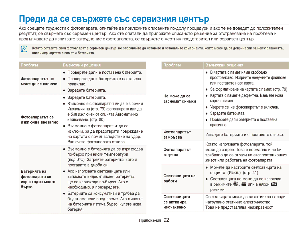 Samsung EC-ES90ZZBPSE3, EC-ES90ZZBPBE3 manual Преди да се свържете със сервизния център 