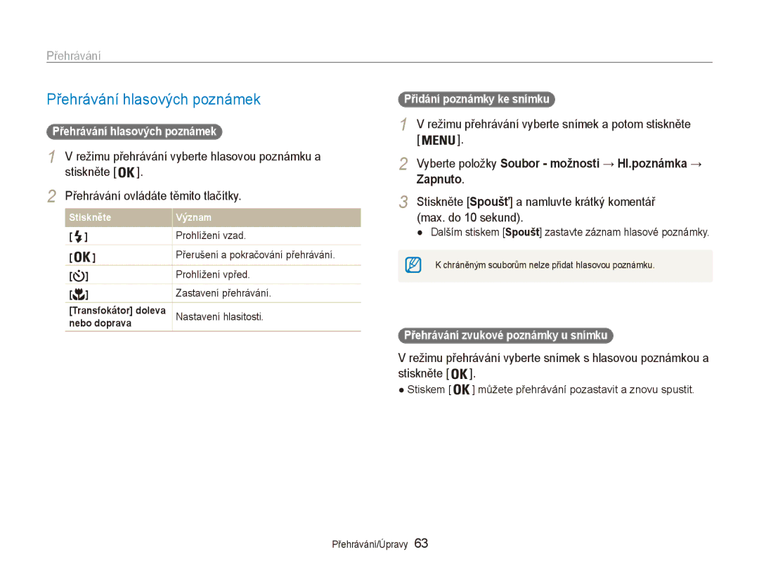 Samsung EC-ES90ZZBPBE3, EC-ES90ZZBPSE3 manual Přehrávání hlasových poznámek, Zapnuto 