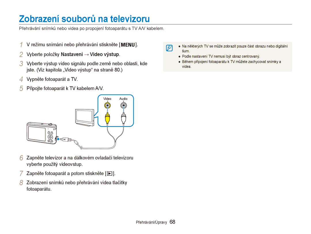 Samsung EC-ES90ZZBPSE3, EC-ES90ZZBPBE3 manual Zobrazení souborů na televizoru, Režimu snímání nebo přehrávání stiskněte 