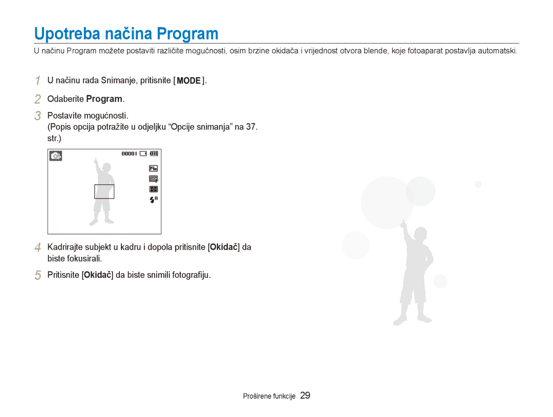 Samsung EC-ES90ZZBPBE3, EC-ES90ZZBPSE3 manual Upotreba načina Program 