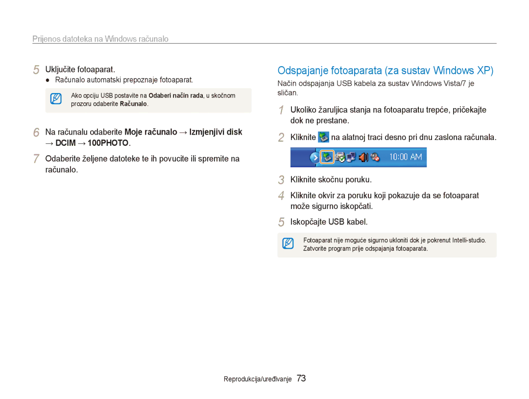 Samsung EC-ES90ZZBPBE3 manual Odspajanje fotoaparata za sustav Windows XP, Računalo automatski prepoznaje fotoaparat 