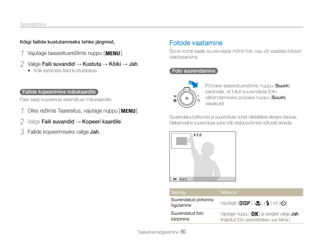 Samsung EC-ES90ZZBPBE2 manual Fotode vaatamine, Failide kopeerimiseks valige Jah, Kõik kaitsmata failid kustutatakse 