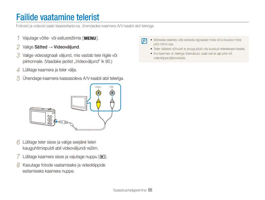 Samsung EC-ES90ZZBPBE2, EC-ES90ZZBPSE2 manual Failide vaatamine telerist, Lülitage kaamera sisse ja vajutage nuppu 